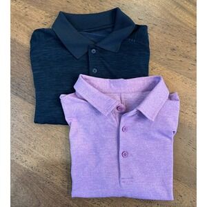 LOT OF 2 Lululemon Polo Shirt Mens Medium Purple Navy Blue Short Sleeve Golf